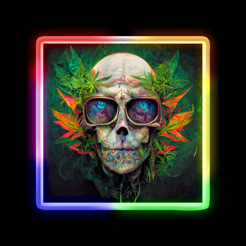 Skull Hemp Inspired Green Leaf Led Neon Sign Wall Art Rgb Color - LED neon sign close-up detail