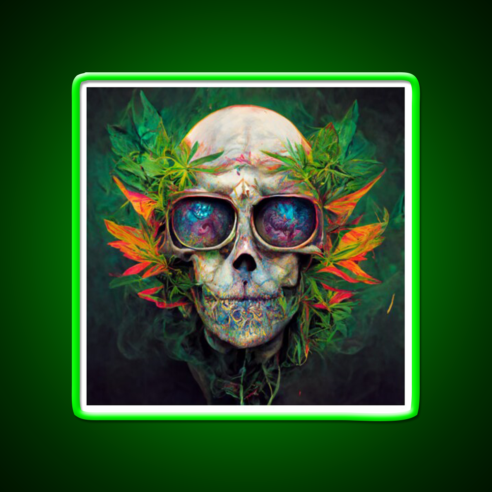 Skull Hemp Inspired Green Leaf Led Neon Sign Wall Art Rgb Color - LED neon sign view 8