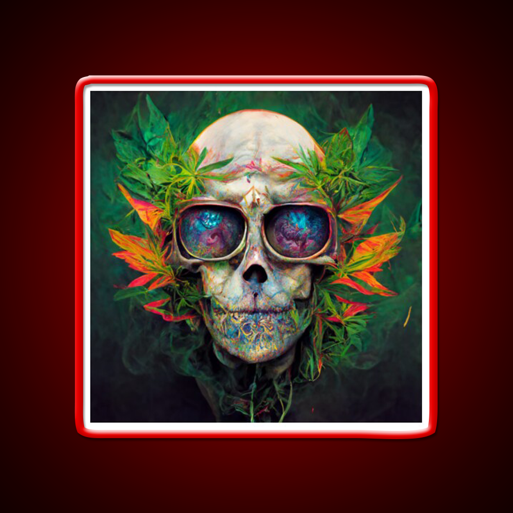 Skull Hemp Inspired Green Leaf Led Neon Sign Wall Art Rgb Color