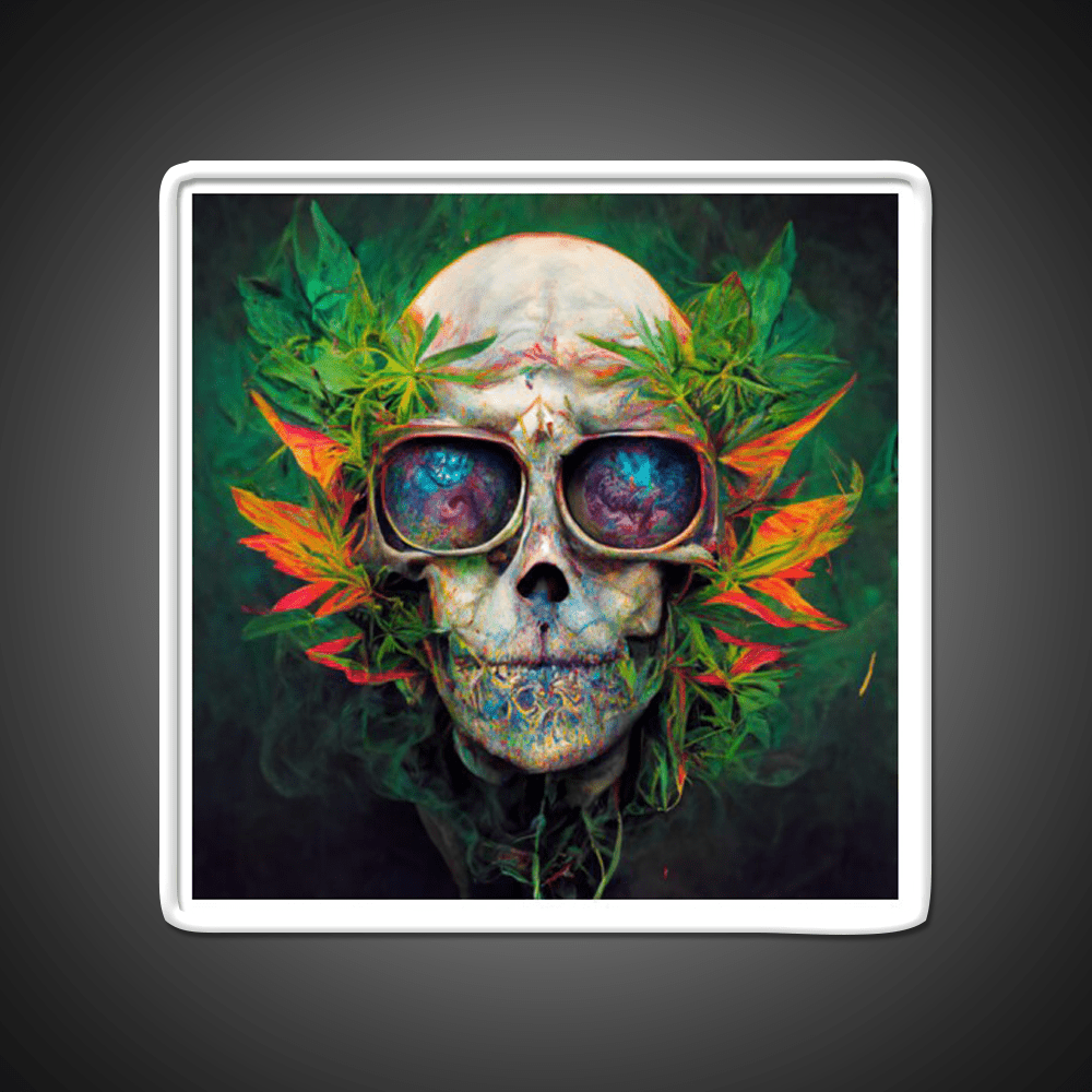Skull Hemp Inspired Green Leaf Led Neon Sign Wall Art Rgb Color - Shineneon
