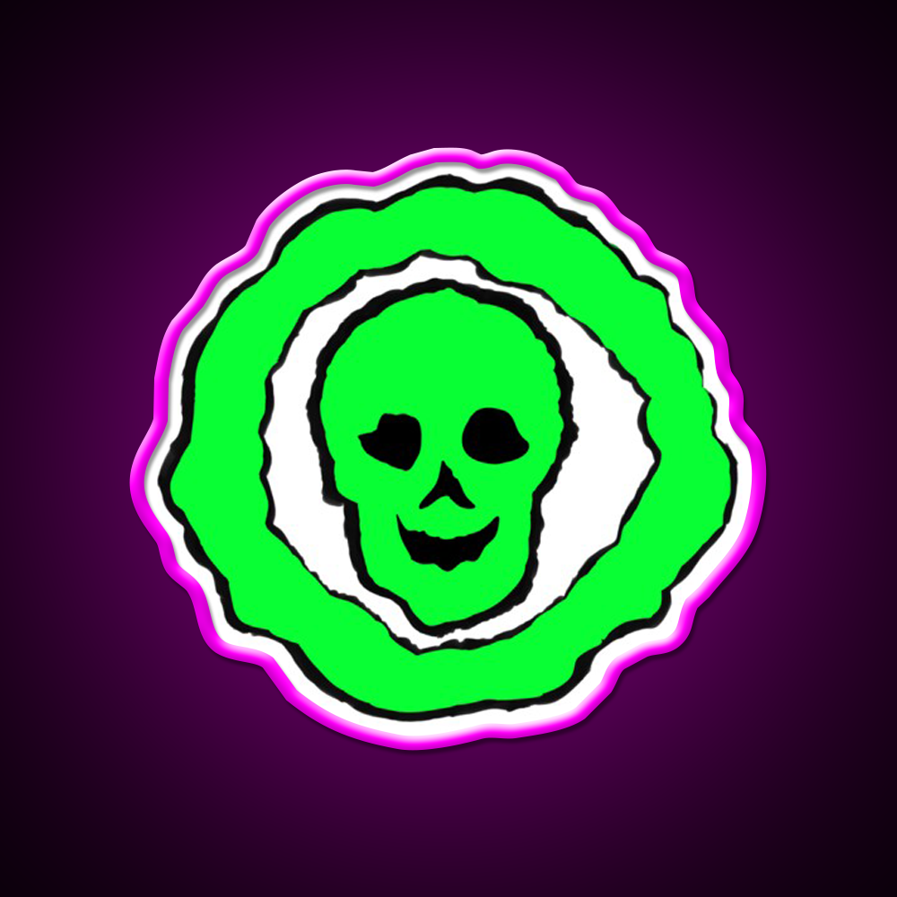 Skull Hemp Inspired Green Leaf Led Neon Sign Wall Decor Rgb Color - Neon sign mounted on wall in room