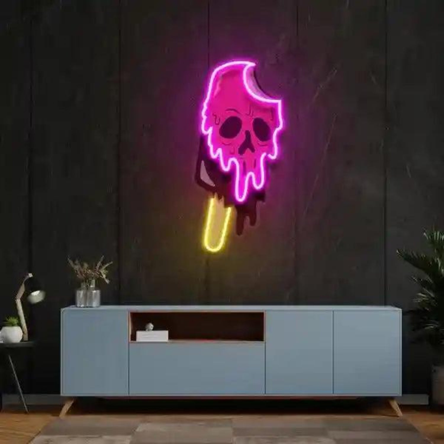 Skull Ice Cream Pink-Yellow Led Neon Sign For Gothic Home Decor | Shineneon
