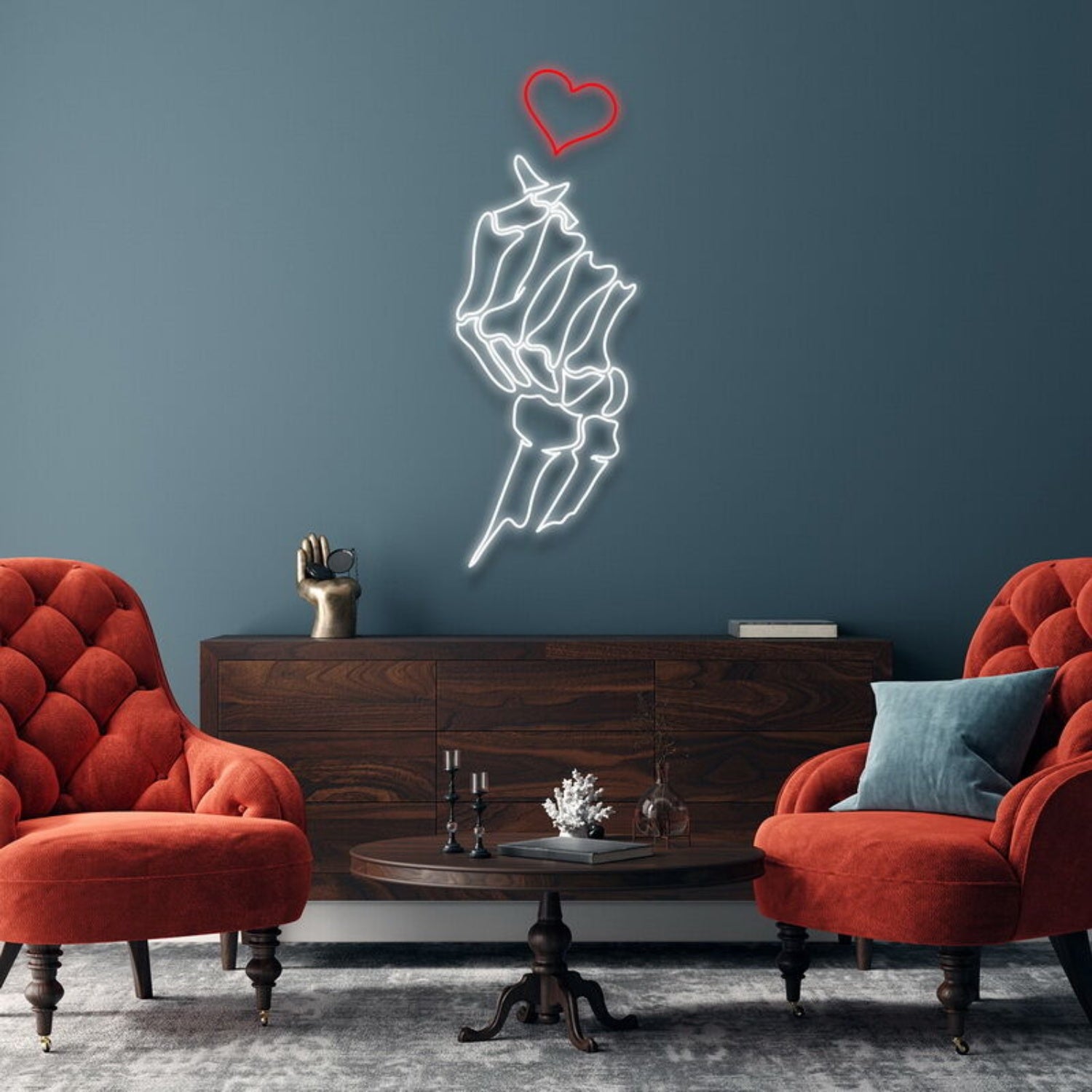 Skull Korean Finger Heart Neon Sign For Unique And Playful Decor | Shineneon