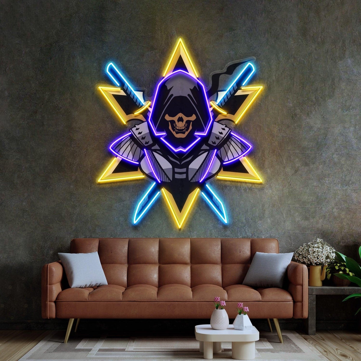 Skull Ninja Crossed Swords Star Pattern Uv Printed Led Neon Sign Indoor Wall Decor | Shineneon