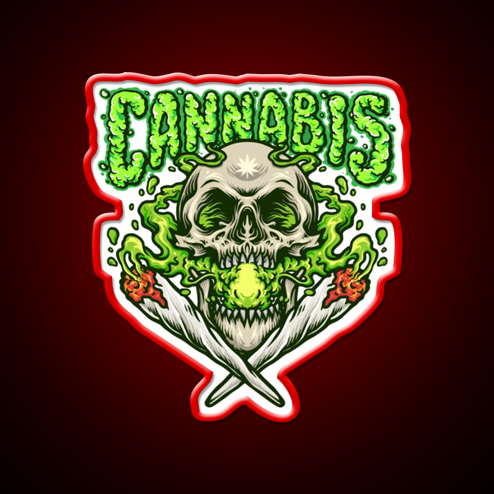 Skull Smokingweed Illustration Hemp Inspired Green Leaf Led Neon Sign Rgb Color - LED neon sign view 10