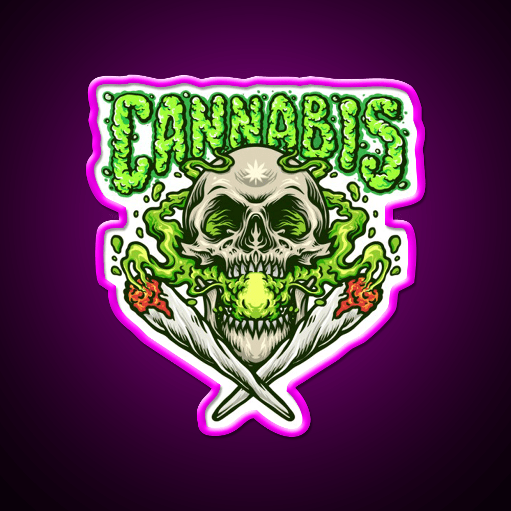 Skull Smokingweed Illustration Hemp Inspired Green Leaf Led Neon Sign Rgb Color - Shineneon