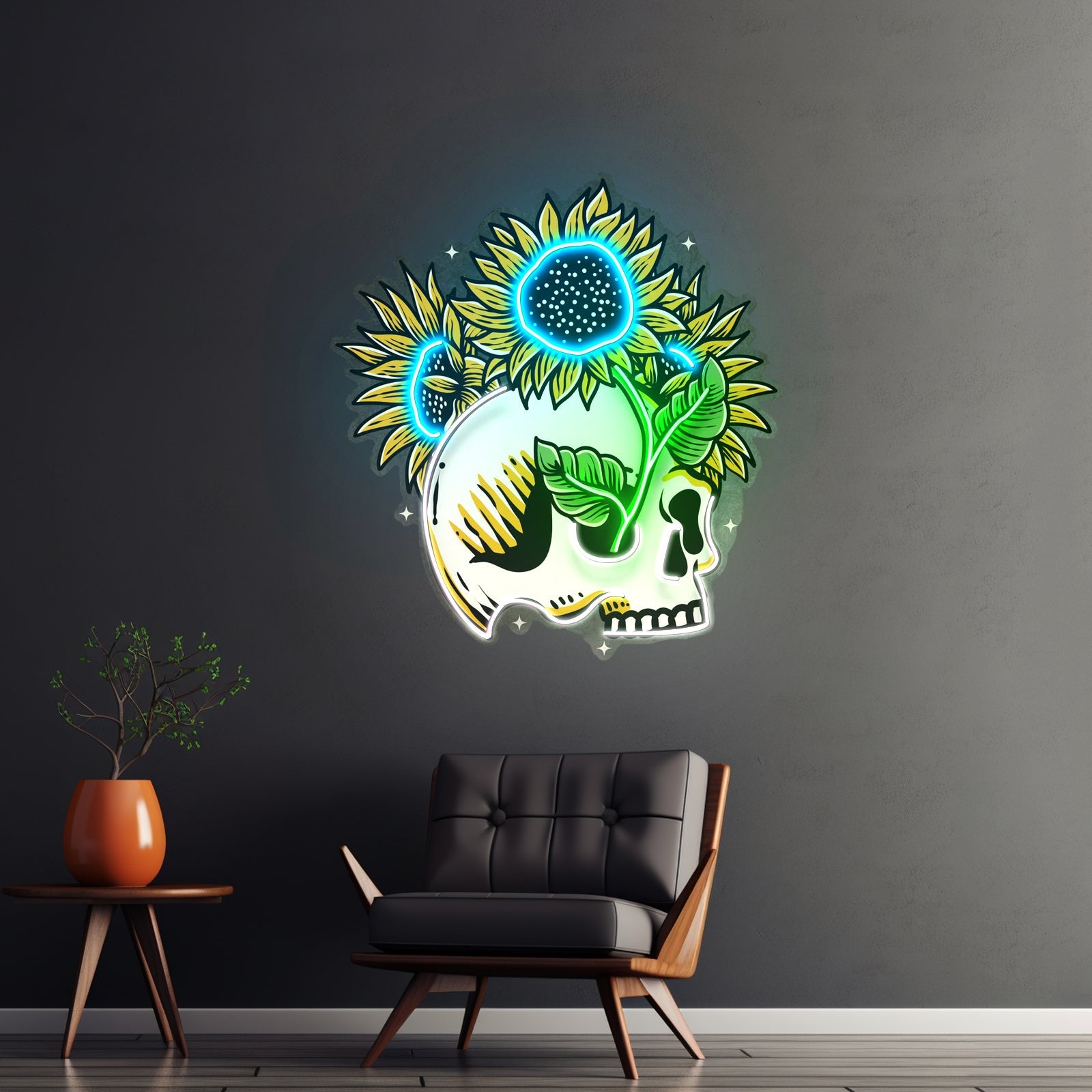 Skull Sun Flowers Led Neon Sign Light Custom Led Signs - Shineneon