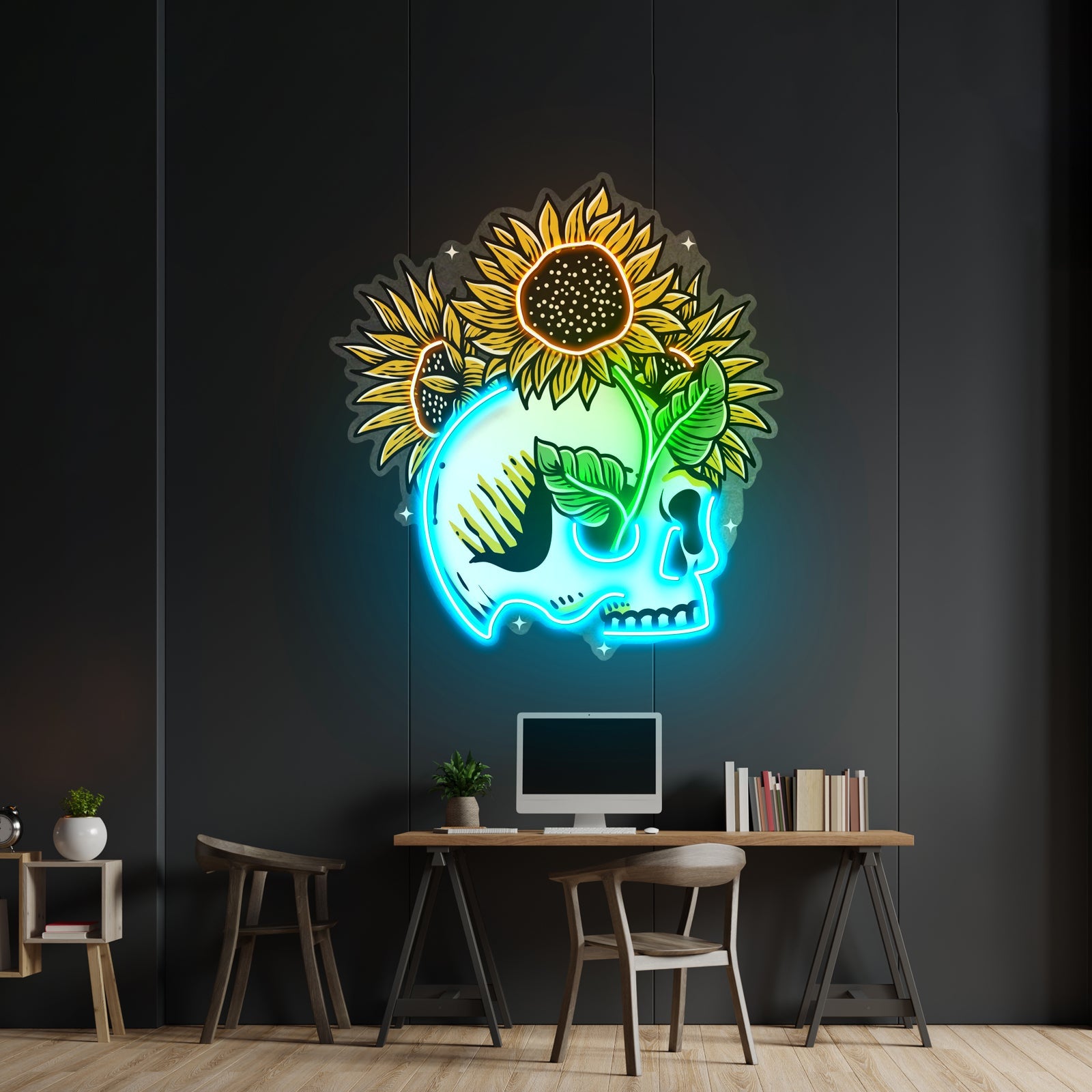 Skull Sun Flowers Led Neon Sign Light Custom Led Signs - Shineneon