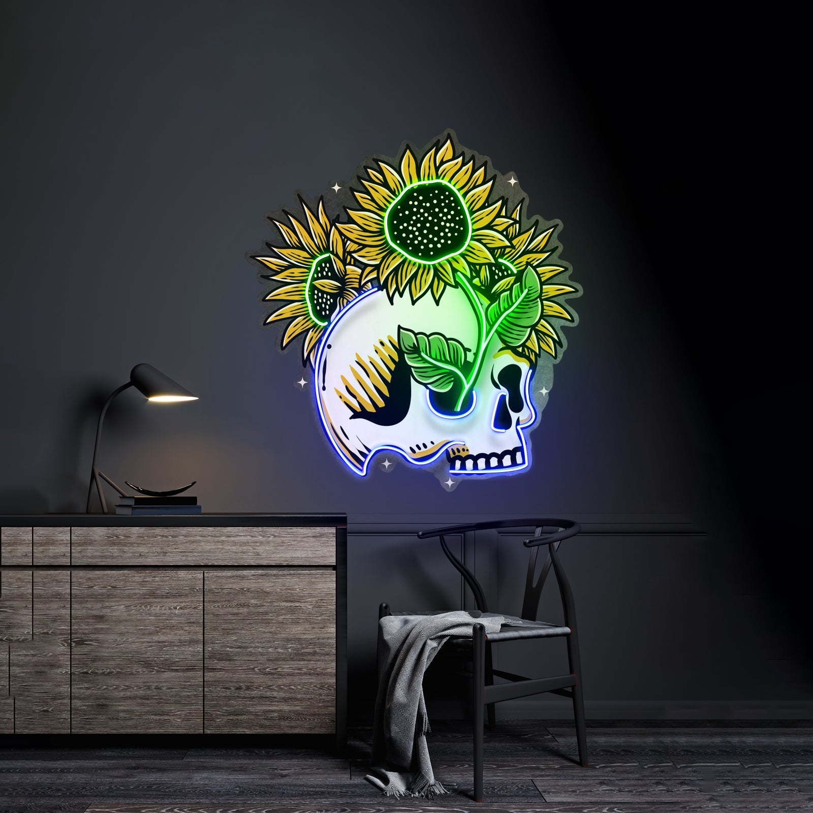 Skull Sun Flowers Led Neon Sign Light Custom Led Signs - Shineneon