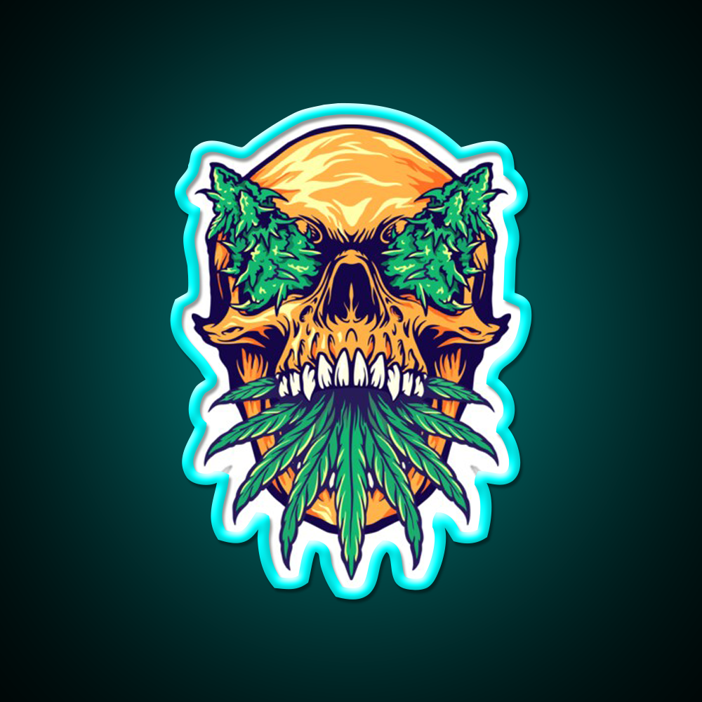 Skull Weed Hemp Inspired Green Leaf Led Neon Sign Rgb Color - Size and dimension reference