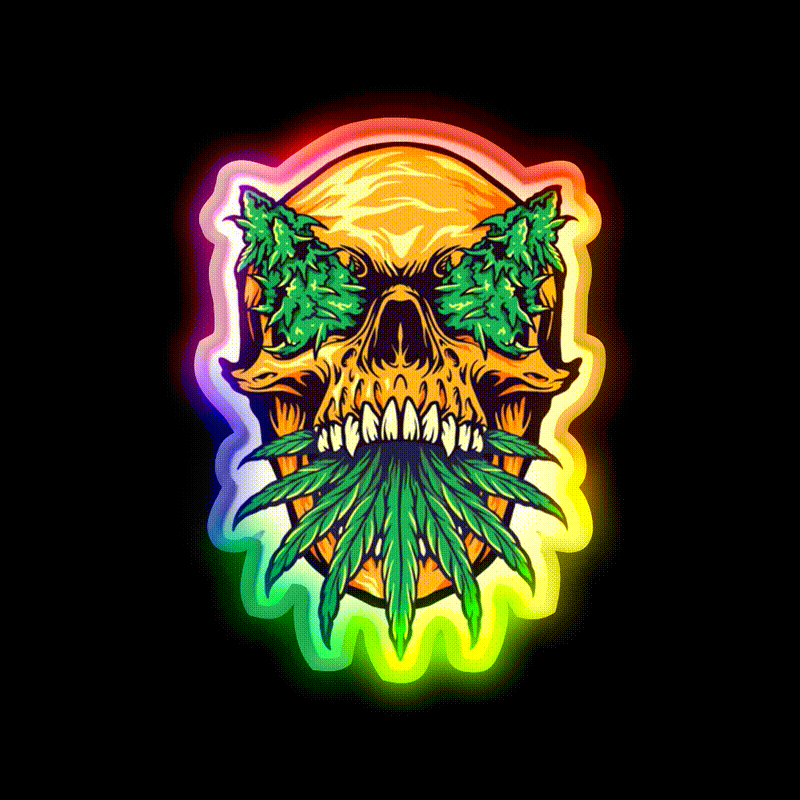 Skull Weed Hemp Inspired Green Leaf Led Neon Sign Rgb Color - LED neon sign close-up detail