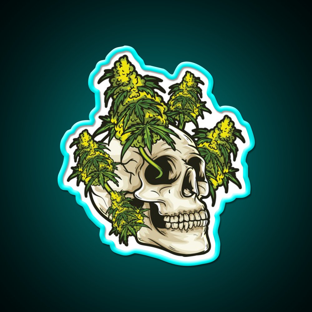Skull With Weed Growing Out Of It Hemp Inspired Green Leaf Led Neon Sign Rgb Color - Size and dimension reference