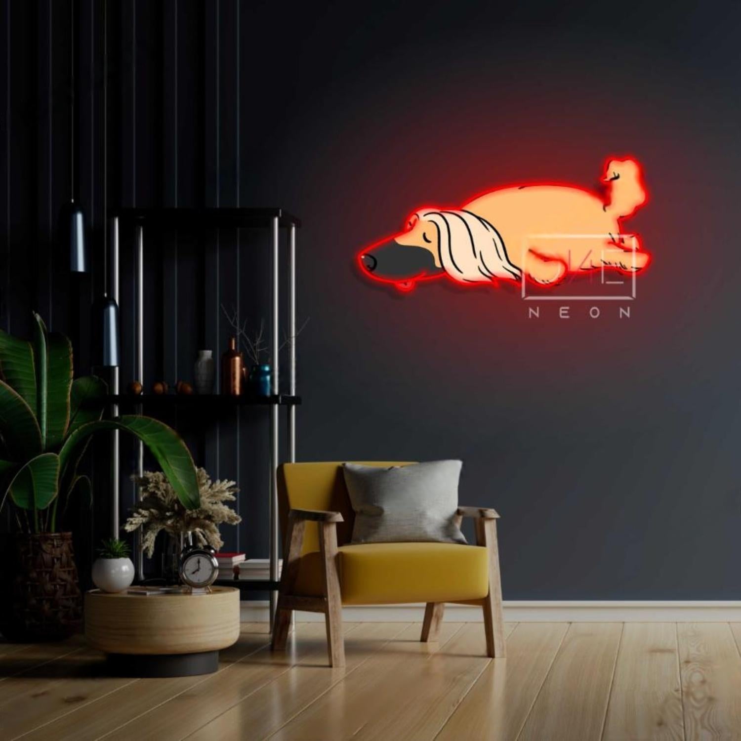 Sleeping Afghan Hound Teal And Orange Led Neon Sign For Modern Home Decor | Shineneon
