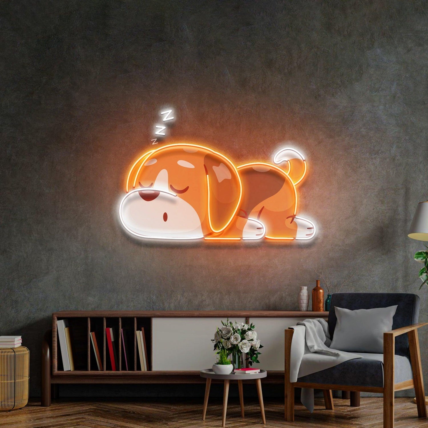 Sleeping Dog Zzz Uv Printed Led Neon Sign Home Wall Decor | Shineneon