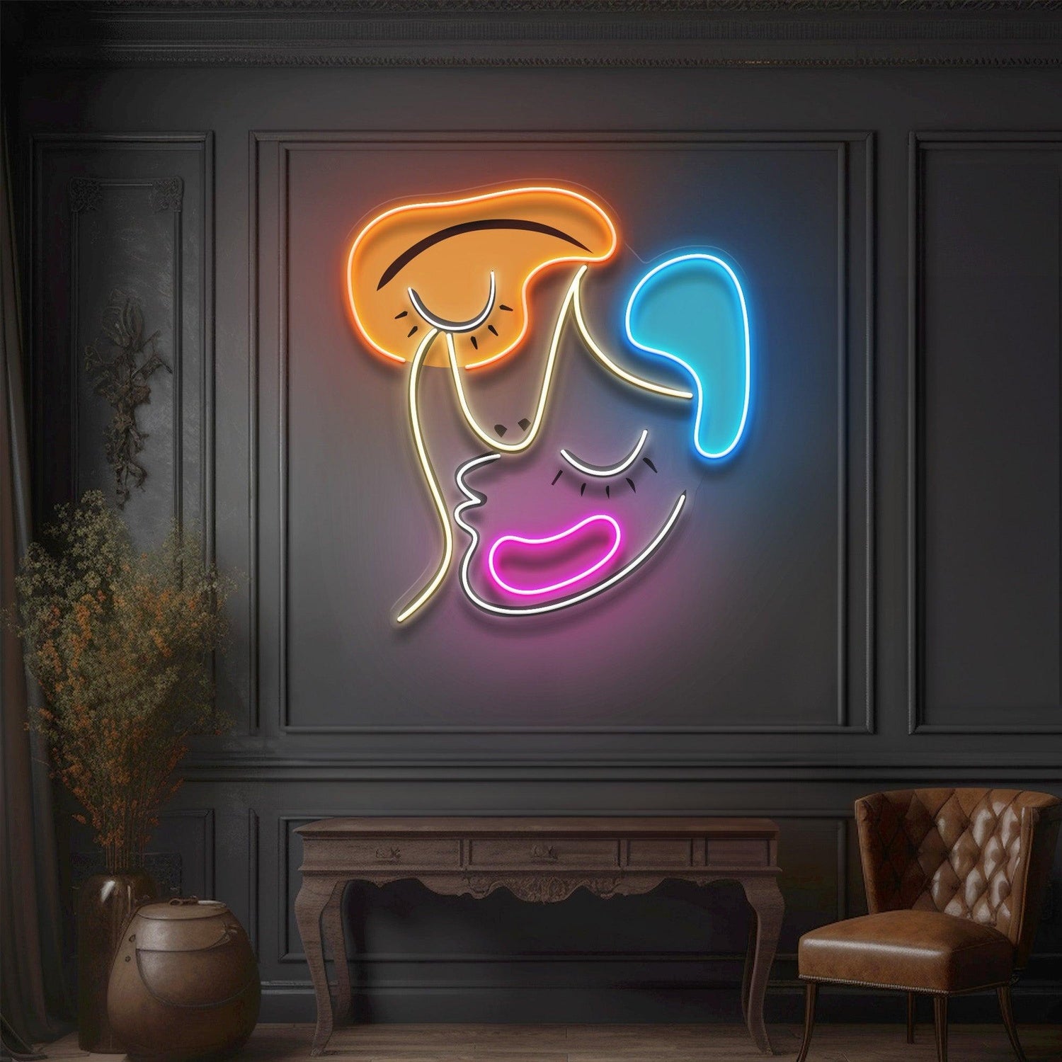 Sleeping Face Abstract Art Multicolor Uv Printed Led Neon Sign For Home Bar Cafe Decor | Shineneon