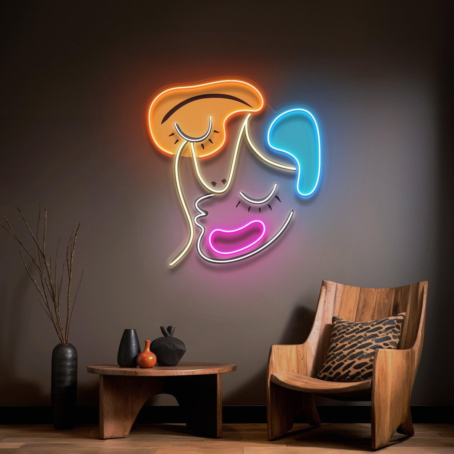 Sleeping Face Abstract Art Multicolor Uv Printed Led Neon Sign For Home Bar Cafe Decor | Shineneon