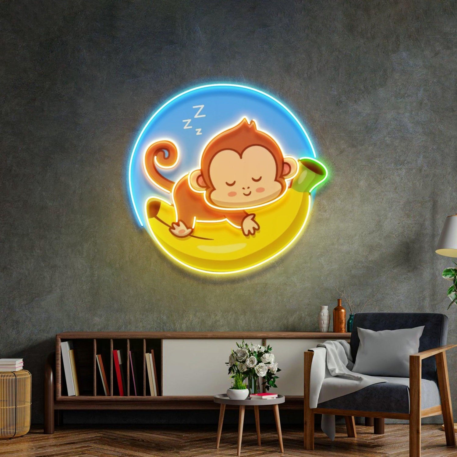 Sleeping Monkey On Banana Uv Printed Led Neon Sign For Kids Room Decor | Shineneon