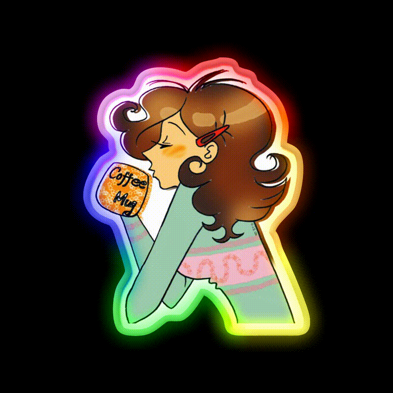 Sleepy Coffee Girl Morning Vibes Cafe Led Neon Sign Espresso Bar Art Rgb Color