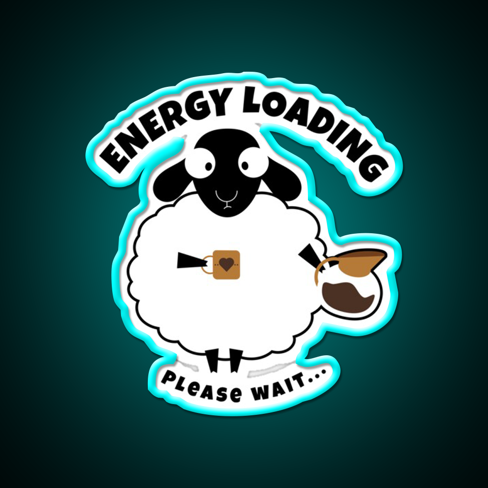 Sleepy Sheep With Coffee Energy Loading Led Neon Sign Espresso Bar Art Rgb Color