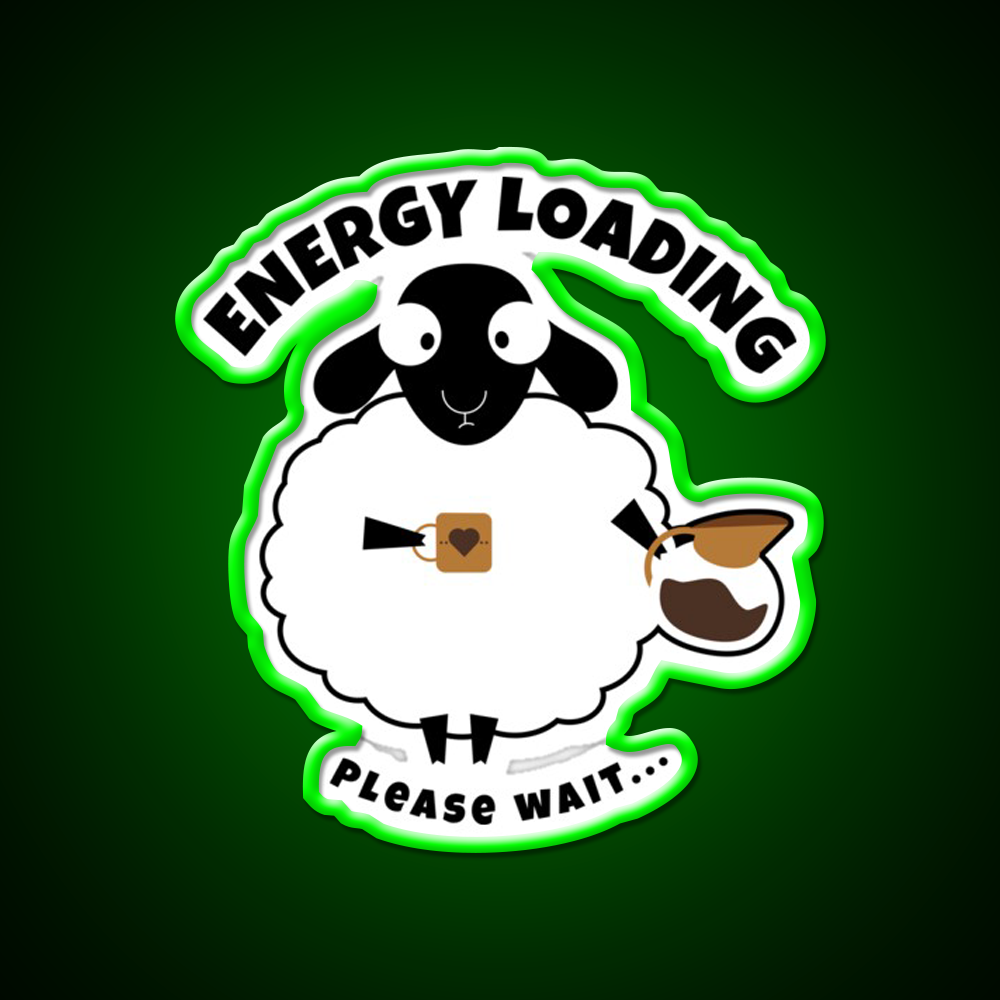 Sleepy Sheep With Coffee Energy Loading Led Neon Sign Espresso Bar Art Rgb Color