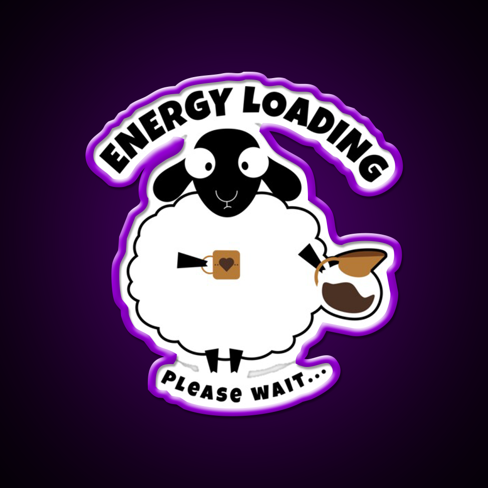 Sleepy Sheep With Coffee Energy Loading Led Neon Sign Espresso Bar Art Rgb Color