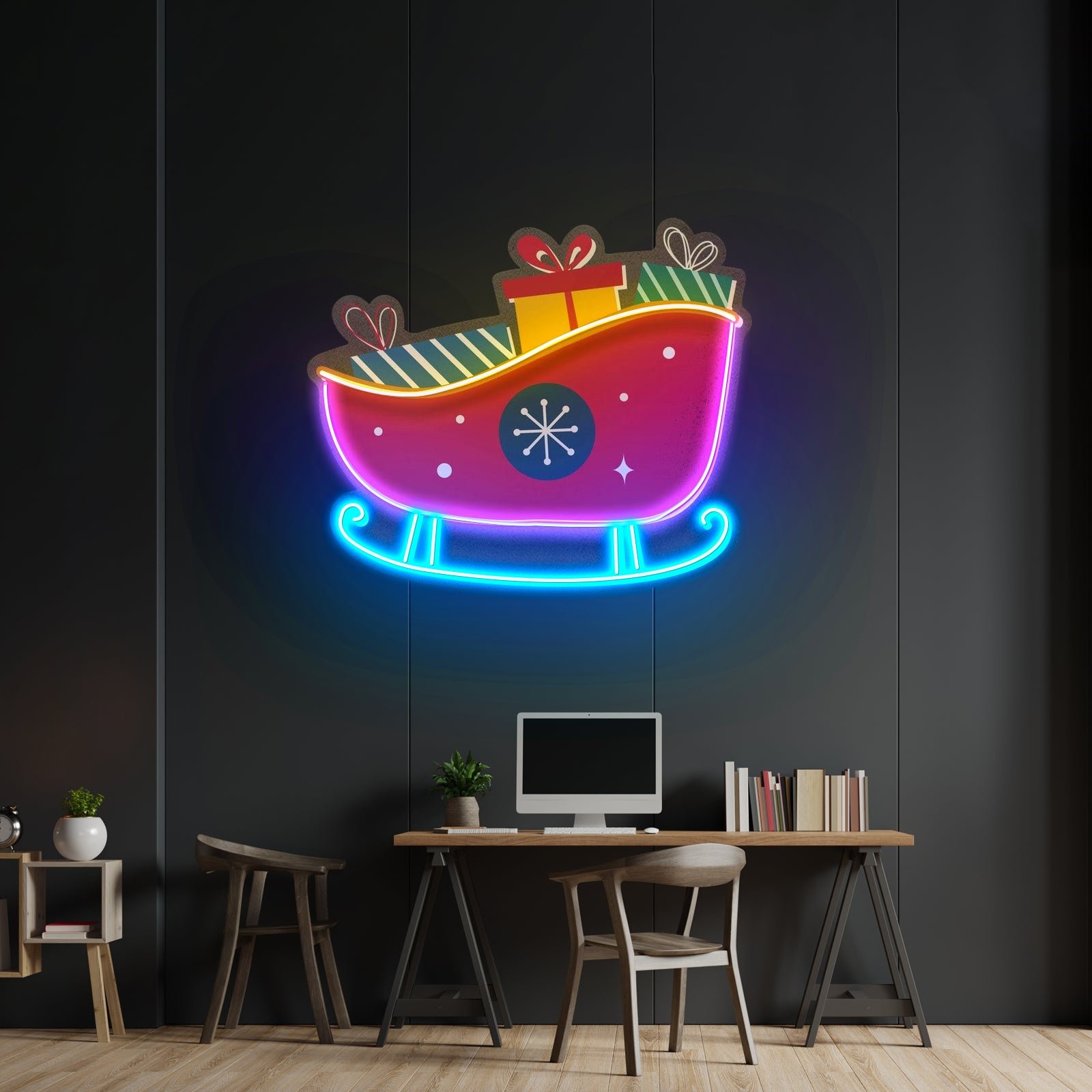 Sleigh With Gifts Christmas Led Neon Acrylic Artwork For Sale