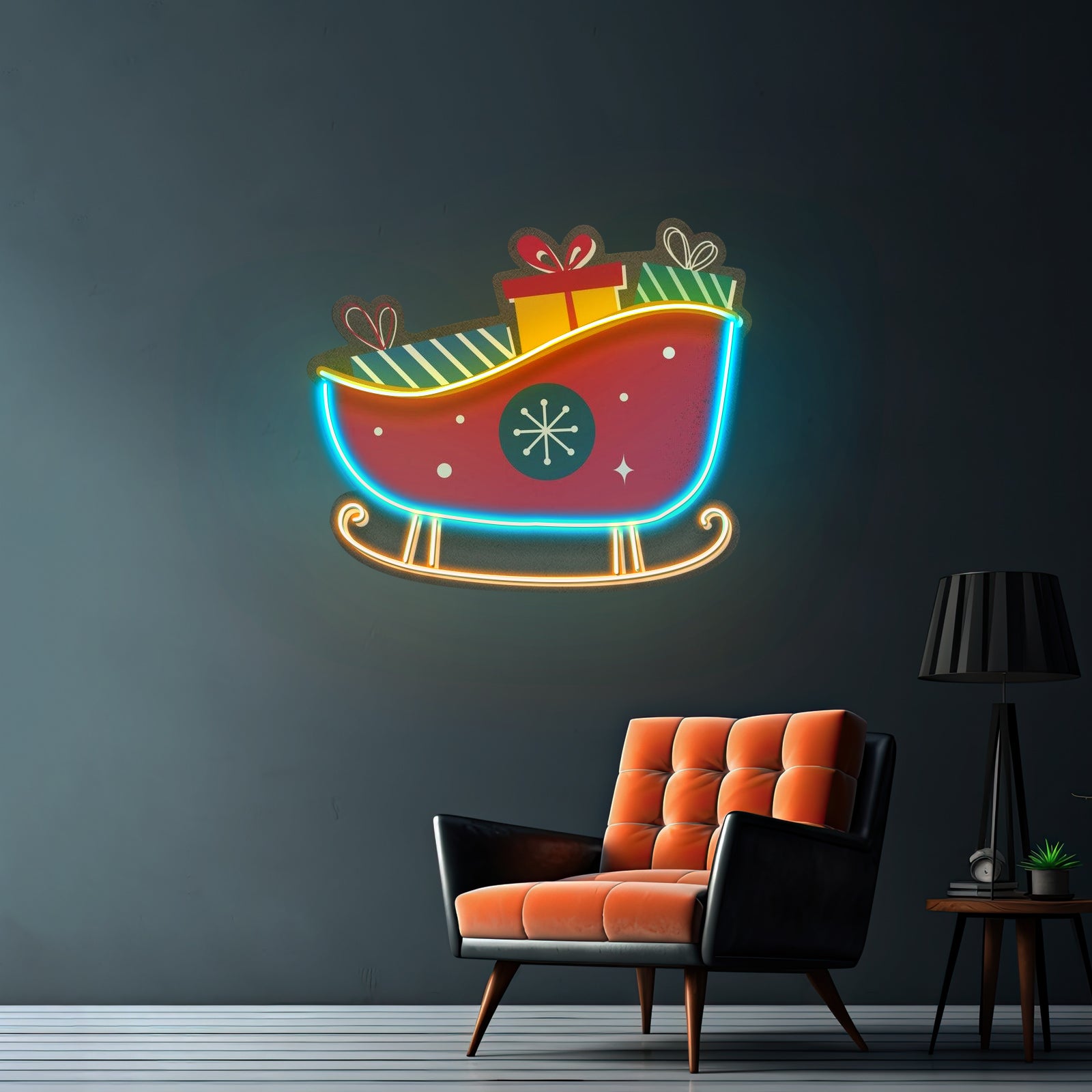 Sleigh With Gifts Christmas Led Neon Acrylic Artwork For Sale