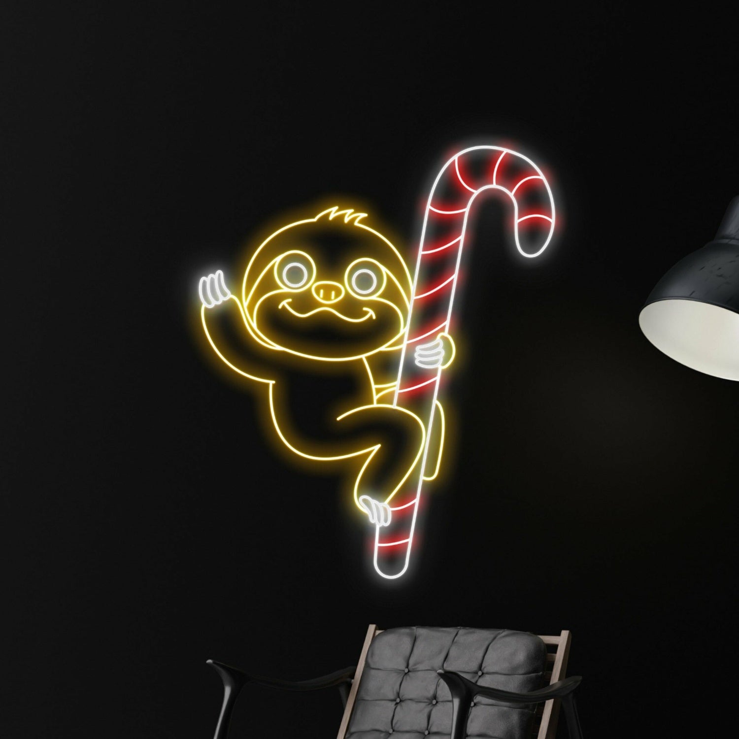 Sloth Climbing Candy Cane Sloth Christmas Led Sign | Shineneon