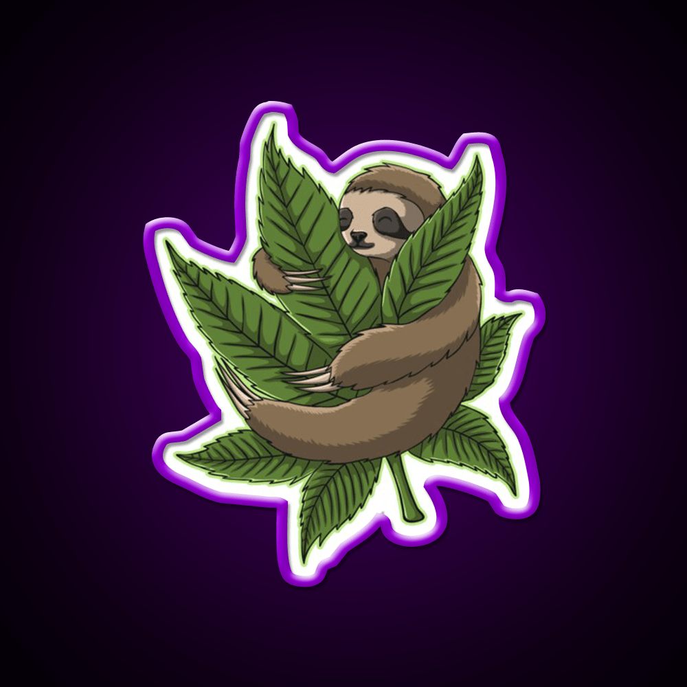 Sloth Huging Hemp Inspired Green Leaf Led Neon Sign Rgb Color - Shineneon