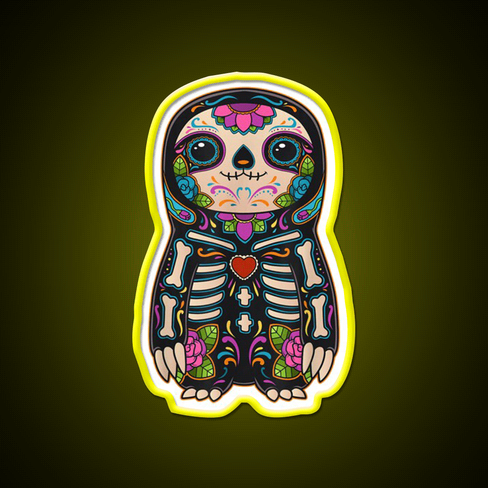 Sloth Sugar Skull Mexico Calavera Party Drink Tequila Led Neon Sign Rgb Color - Custom LED neon sign front view
