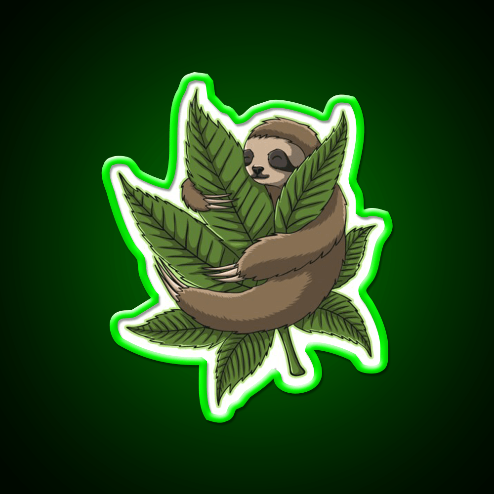 Sloth Weed Leaf Stoner Weed Lover Hemp Inspired Green Leaf Led Neon Sign Rgb Color - Shineneon