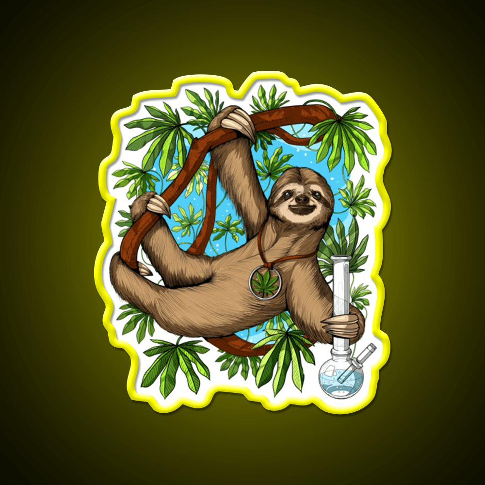 Sloth Weed Stoner Hemp Inspired Green Leaf Led Neon Sign Rgb Color - Shineneon