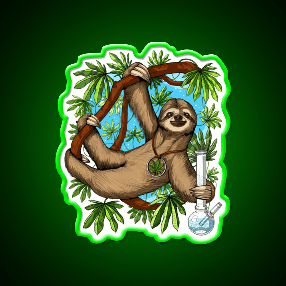 Sloth Weed Stoner Hemp Inspired Green Leaf Led Neon Sign Rgb Color - Shineneon