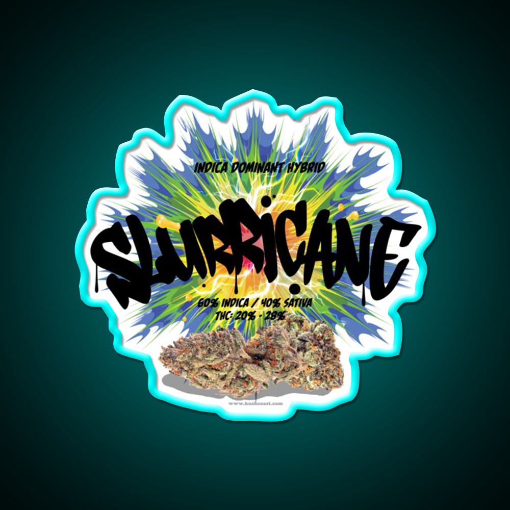 Slurricane Strain Art Hemp Inspired Green Leaf Led Neon Sign Rgb Color - Size and dimension reference