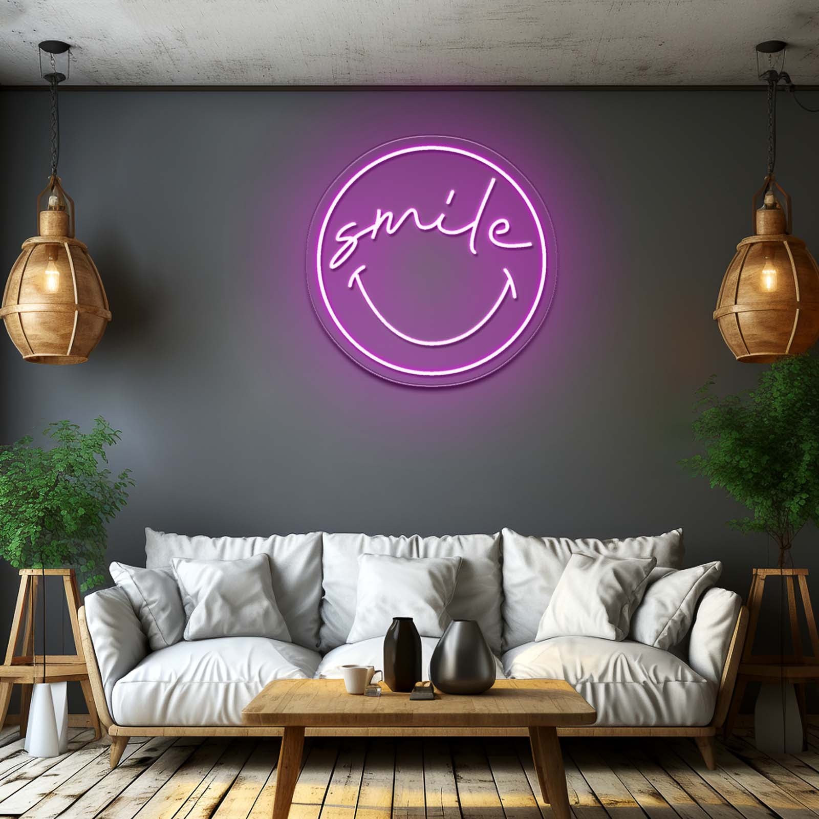 Smile Smiley Artistic Neon Signs Wall Art Led Signs - LED neon sign close-up detail