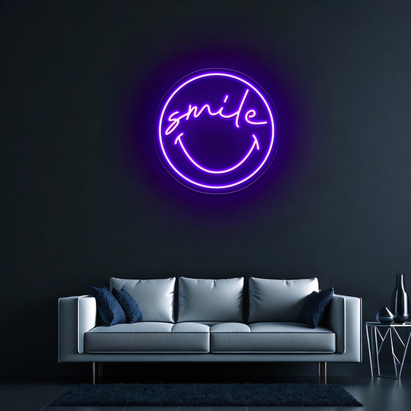 Smile Smiley Artistic Neon Signs Wall Art Led Signs - Neon sign mounted on wall in room