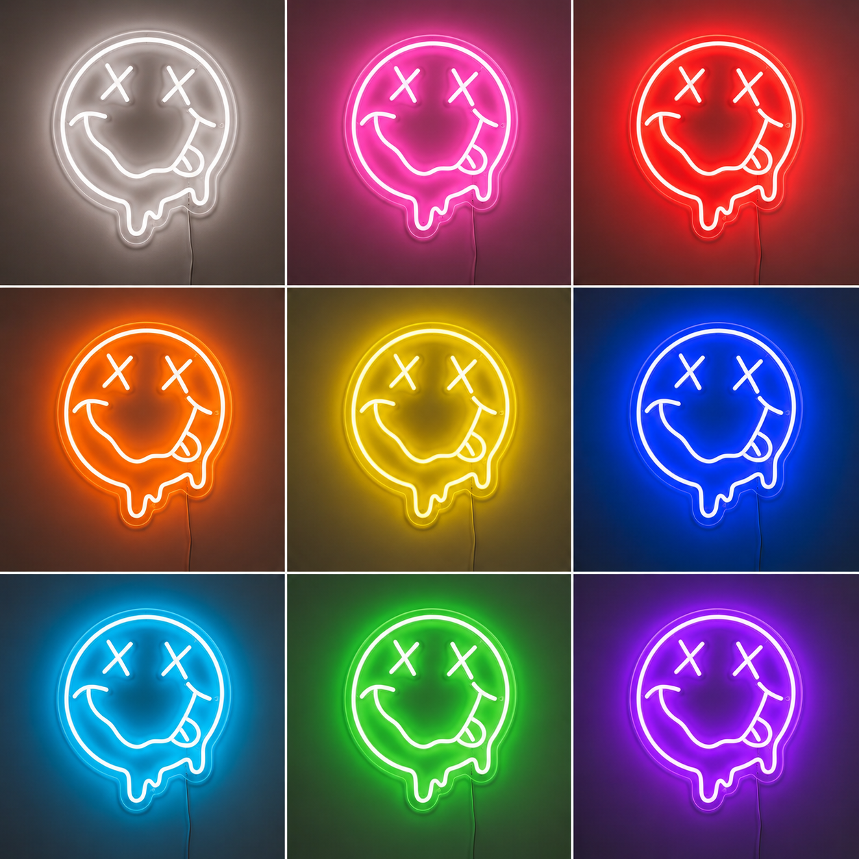 Smile Wall Decor LED Neon Sign Home Art color grid