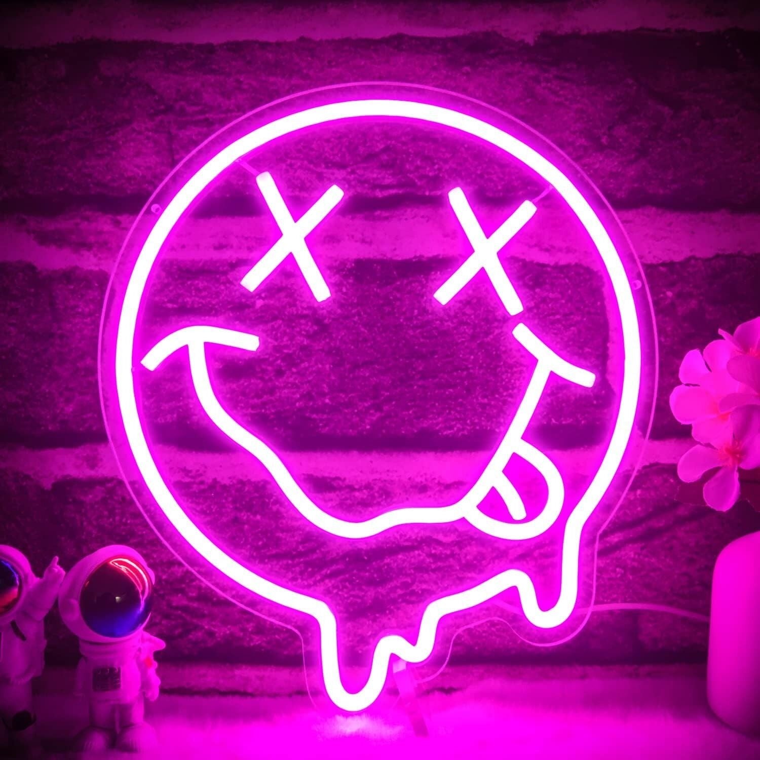 Smiley Face Deep Pink Led Neon Sign Bedroom Happy Vibes | Shineneon