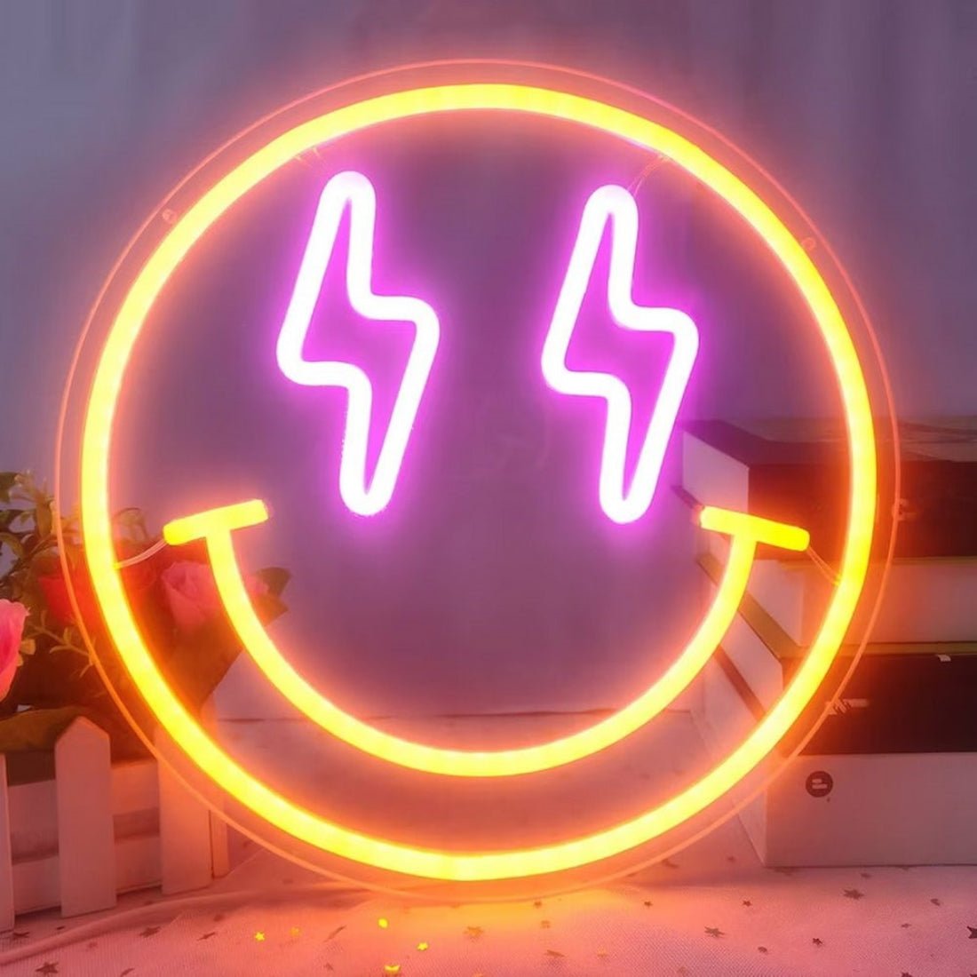 Smiley Face Lighting Bolt Led Sign Business Neon Sign - Shineneon