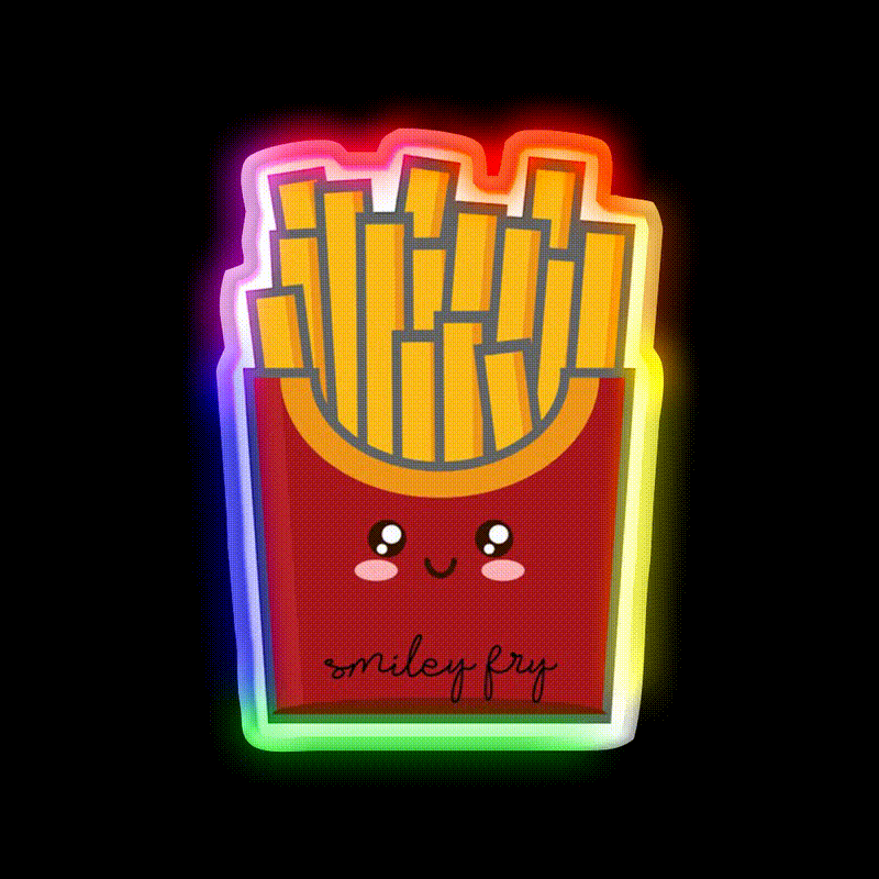Smiley Fry Snack Food Led Neon Sign Rgb Color - LED neon sign close-up detail