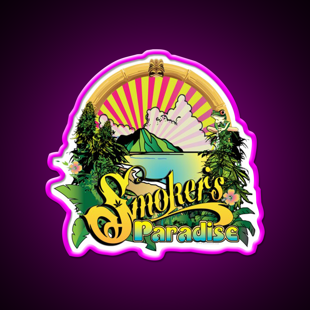 Smokers Paradise Hemp Inspired Green Leaf Led Neon Sign Rgb Color - Neon sign mounted on wall in room
