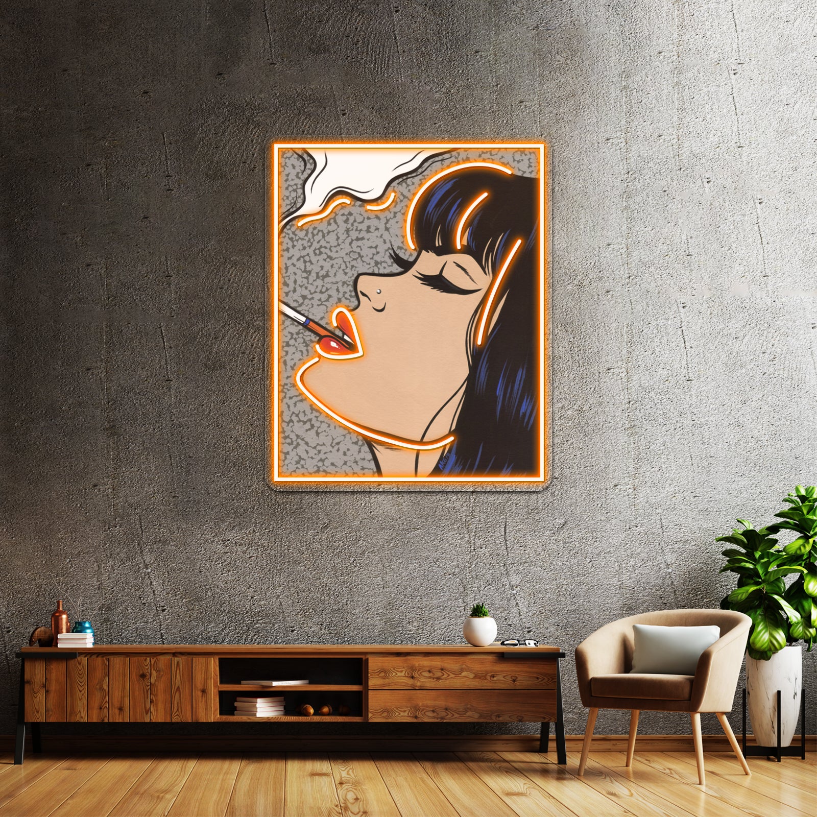 Smoking Comic Pop Art Girl Artwork Custom Led Signs | Shineneon