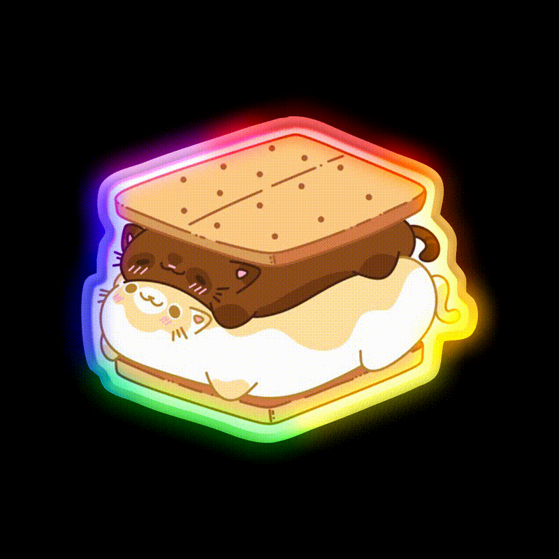 Smore Cats Snack Food Led Neon Sign Rgb Color - LED neon sign close-up detail