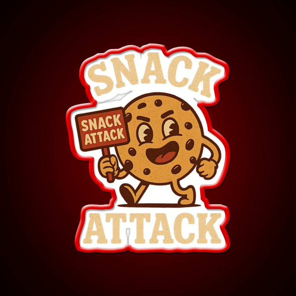 Snack Attack Funny Snack Character Holding Sign Snack Food Led Neon Sign Rgb Color - Shineneon