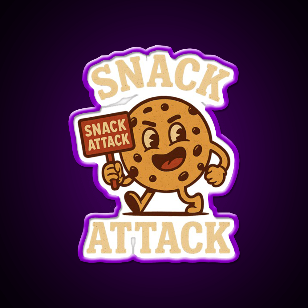 Snack Attack Funny Snack Character Holding Sign Snack Food Led Neon Sign Rgb Color - Shineneon