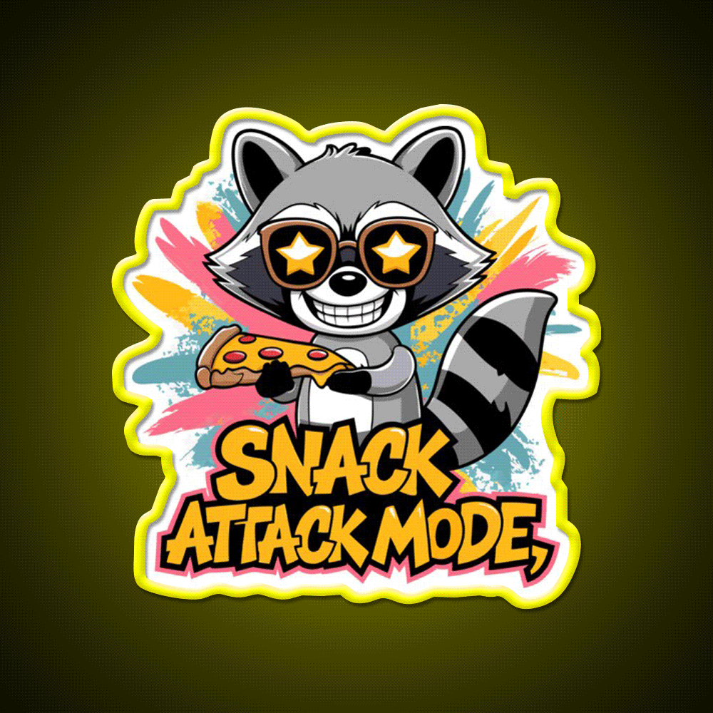 Snack Attack Mode Raccoon Snack Food Led Neon Sign Rgb Color - Custom LED neon sign front view