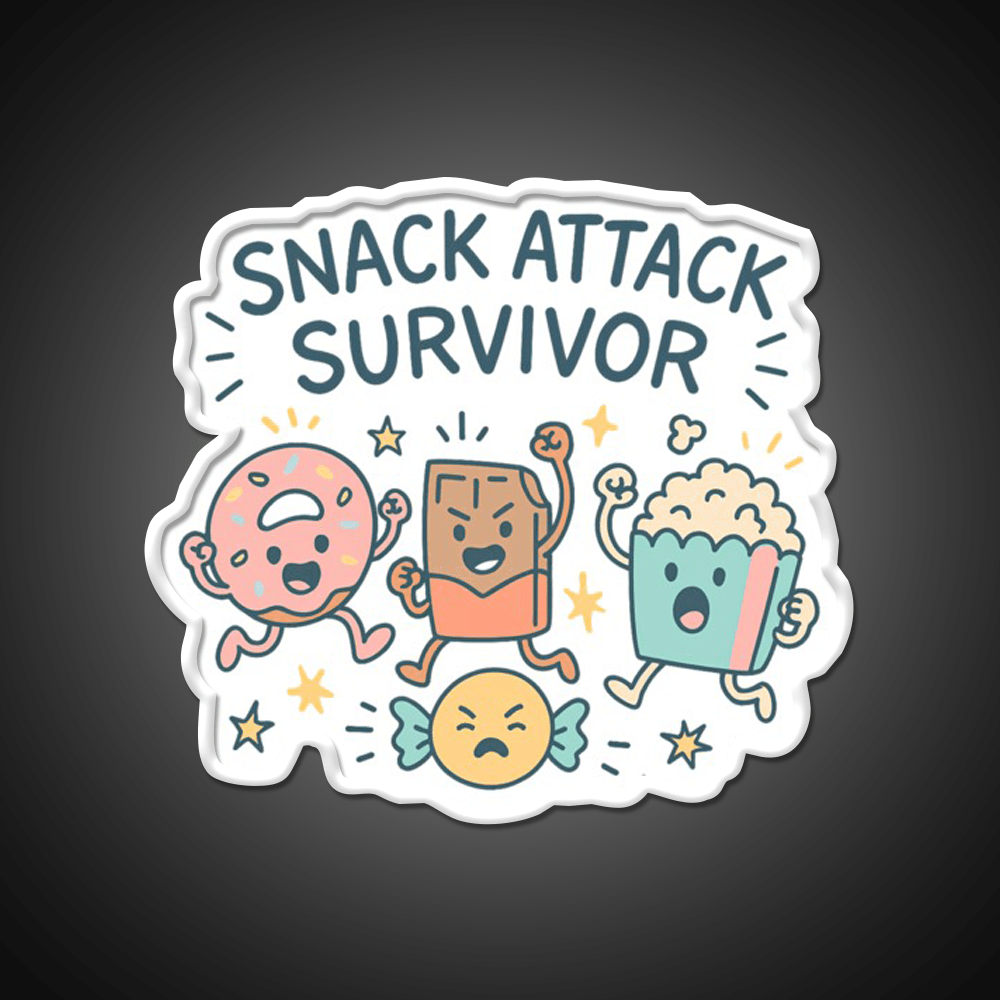 Snack Attack Survivor Funny Cute Doodle Style Snack Food Led Neon Sign Rgb Color - Shineneon