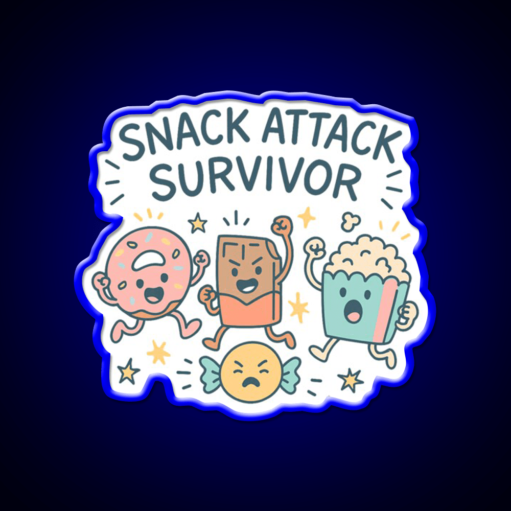Snack Attack Survivor Funny Cute Doodle Style Snack Food Led Neon Sign Rgb Color - Shineneon