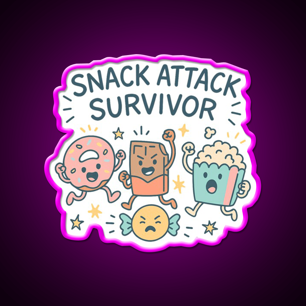 Snack Attack Survivor Funny Cute Doodle Style Snack Food Led Neon Sign Rgb Color - Shineneon