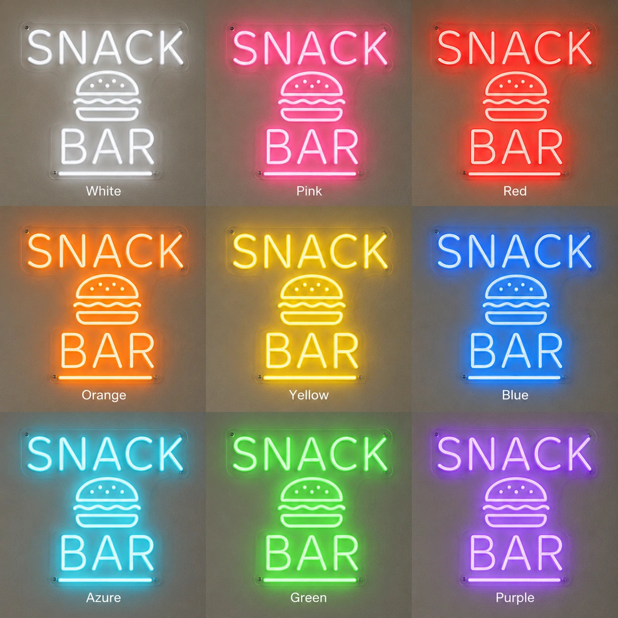 Snack Bar Burger Neon Sign LED Neon Sign color grid